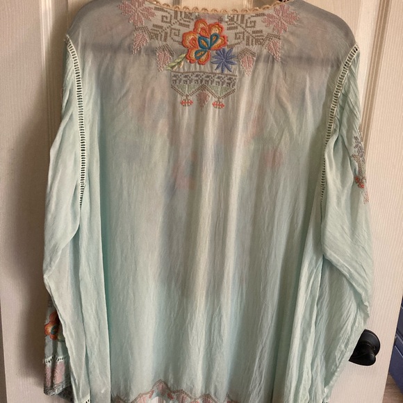 Johnny Was Floral Embroidered Blouse - Sea Foam - Picture 5 of 5